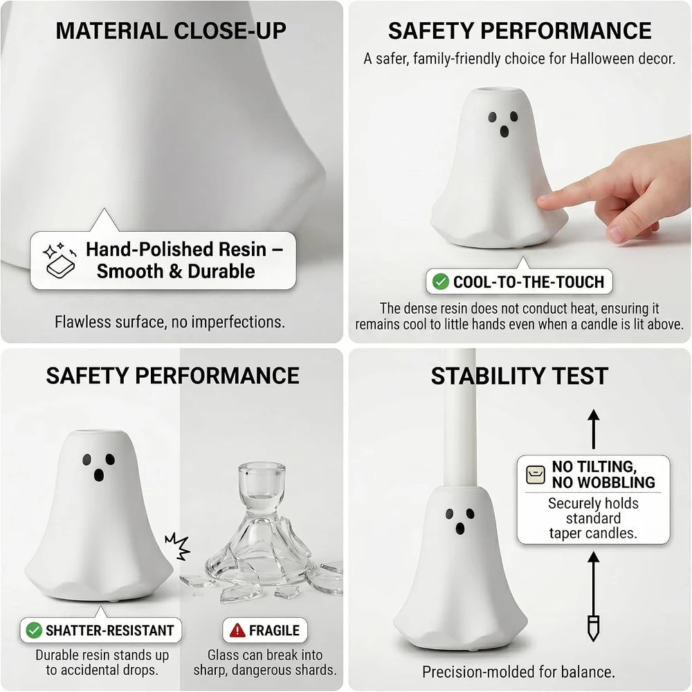 Resin Ghost Taper Candle Holder Set