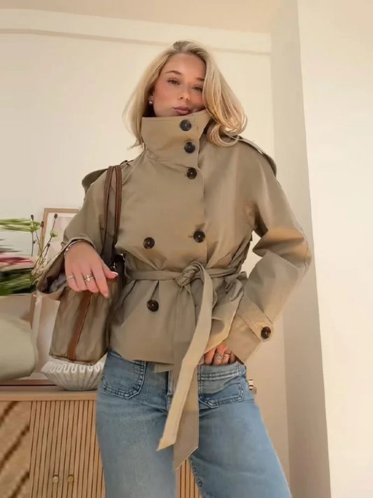 Double Breasted Cropped Trench Jacket