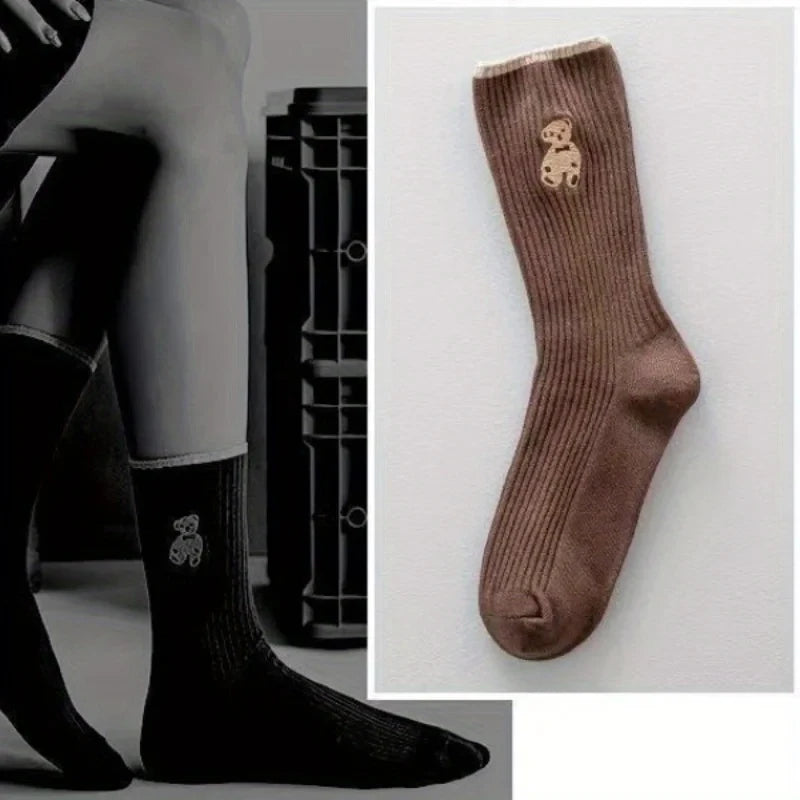 Teddy Bear Knit Mid-Calf Socks