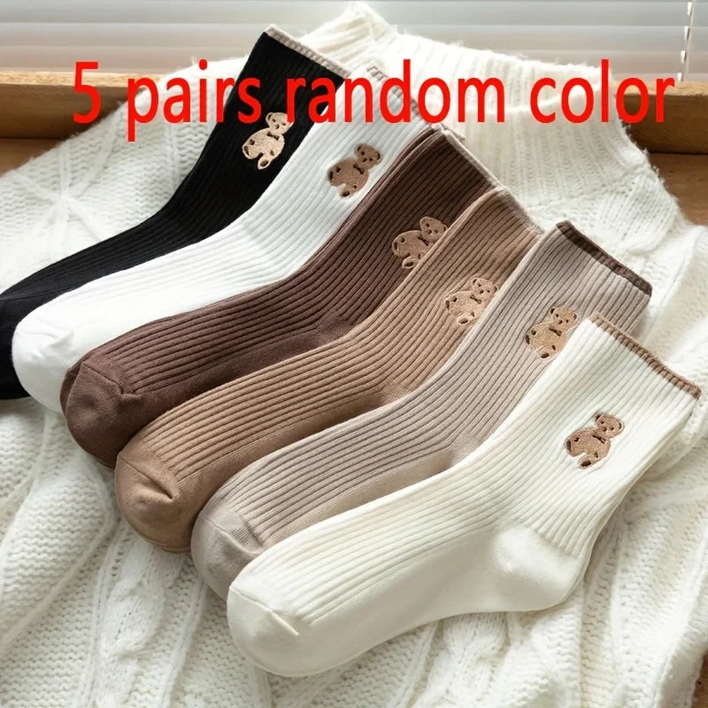 Teddy Bear Knit Mid-Calf Socks