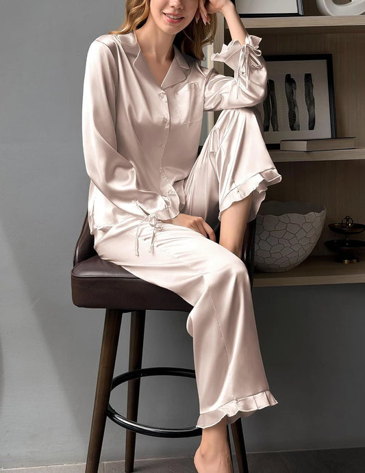 Ekouaer Silky Satin Pajama Set