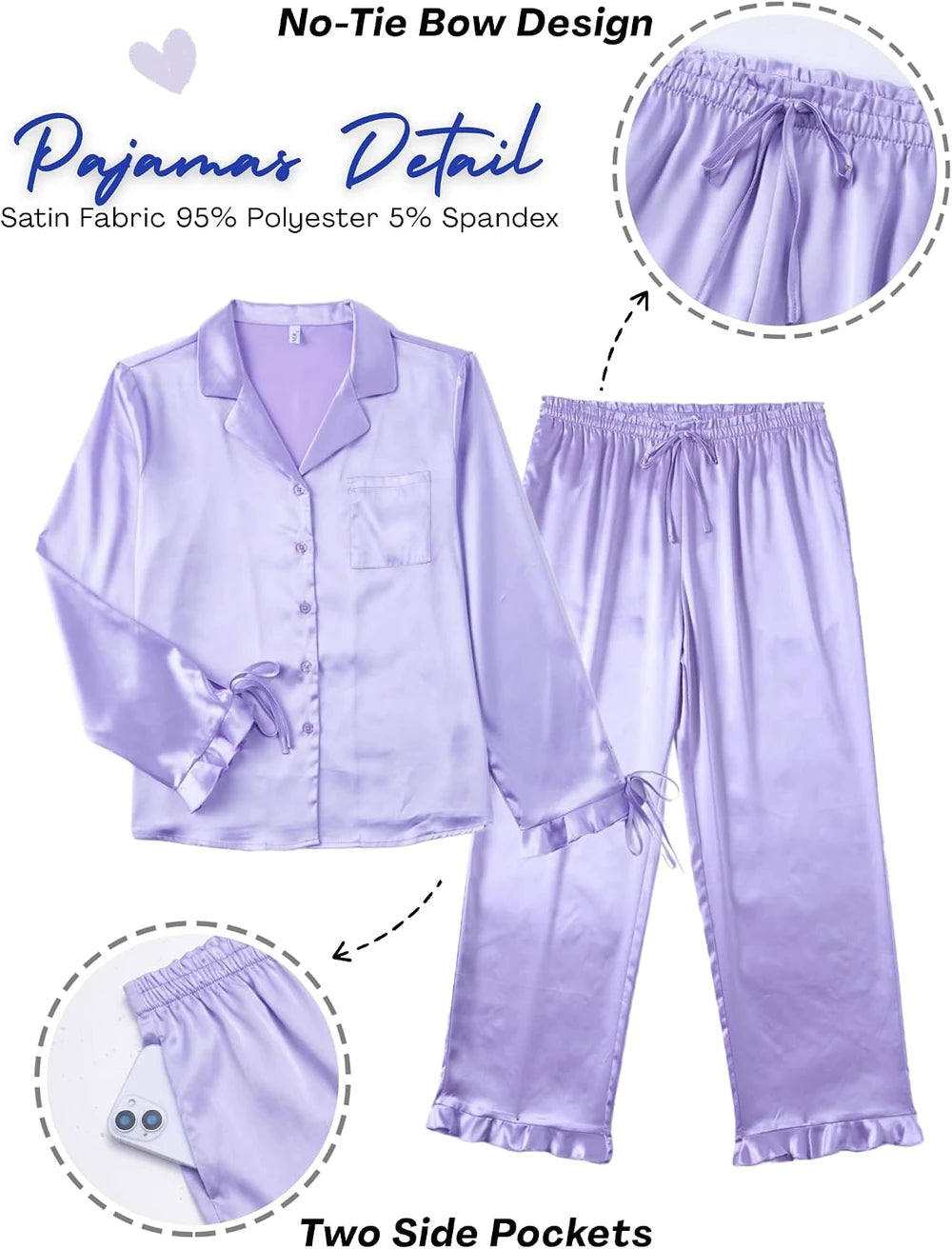 Ekouaer Silky Satin Pajama Set