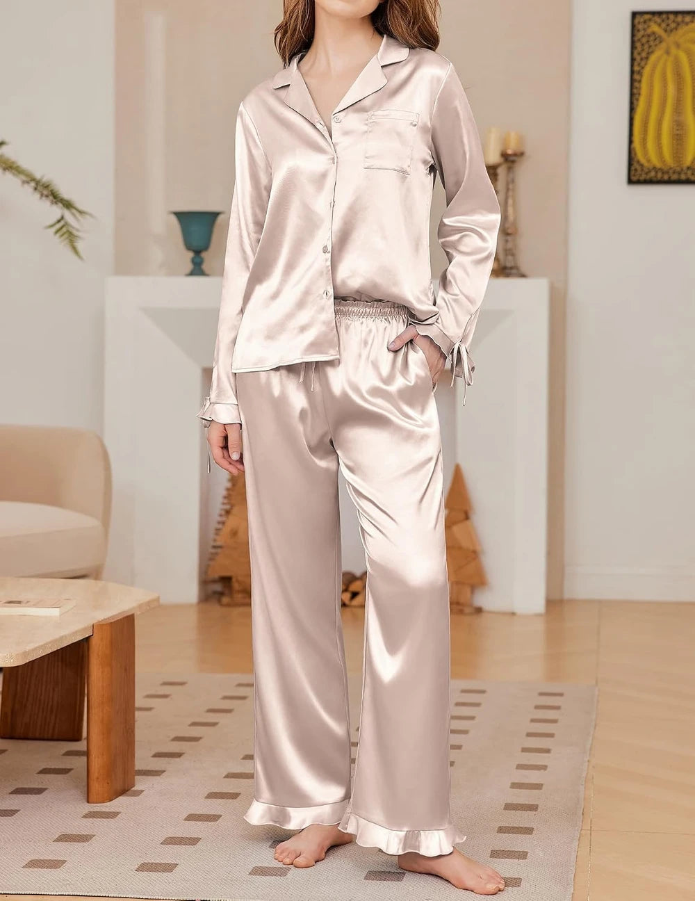 Ekouaer Silky Satin Pajama Set