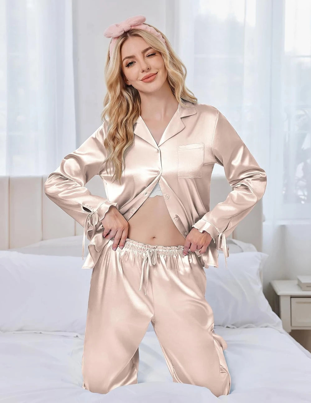 Ekouaer Silky Satin Pajama Set