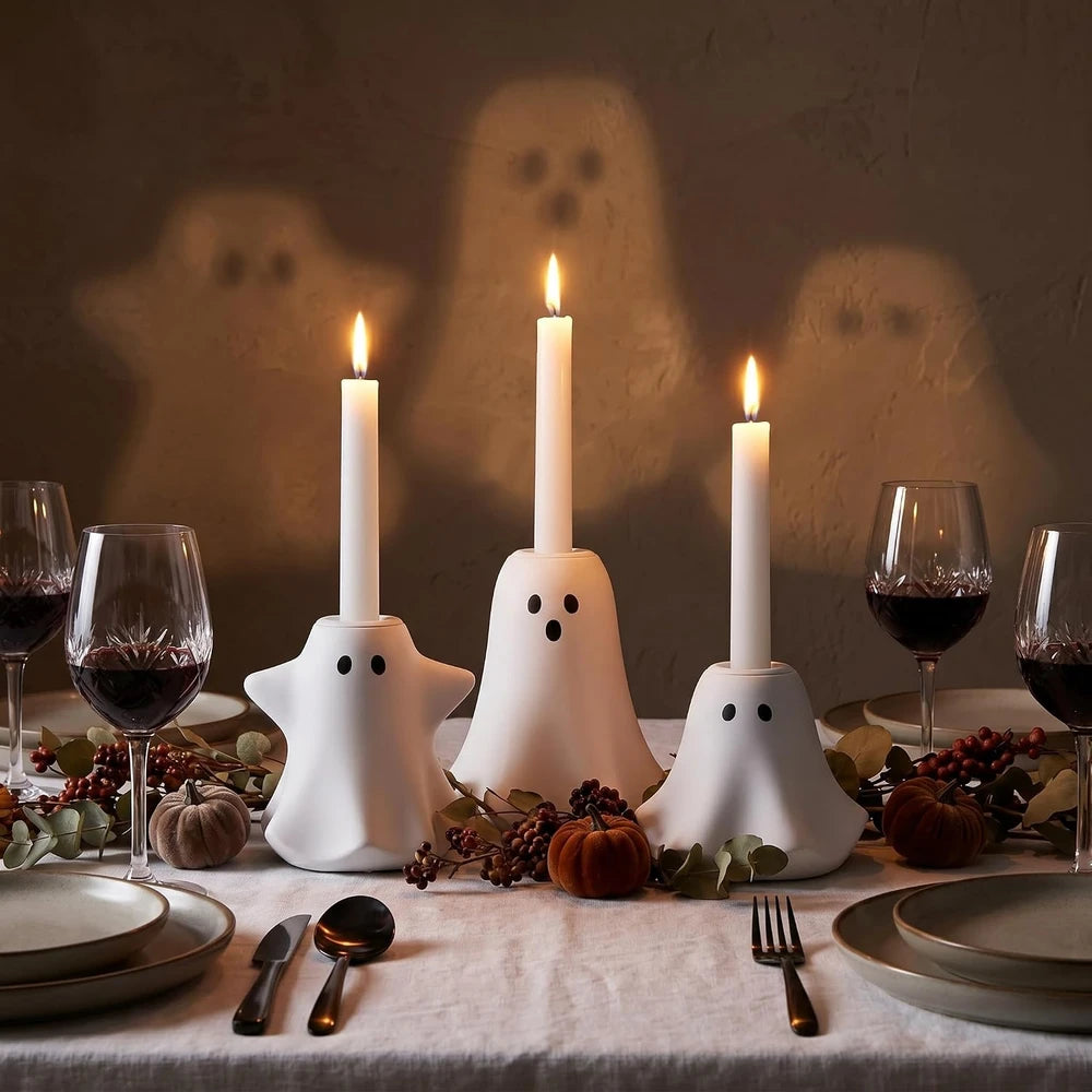 Resin Ghost Taper Candle Holder Set
