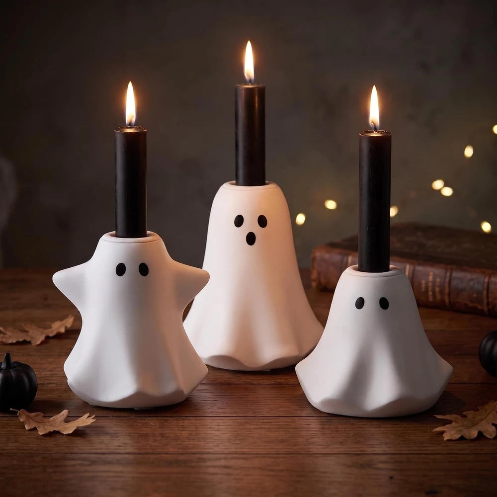 Resin Ghost Taper Candle Holder Set