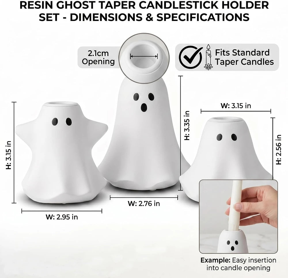 Resin Ghost Taper Candle Holder Set