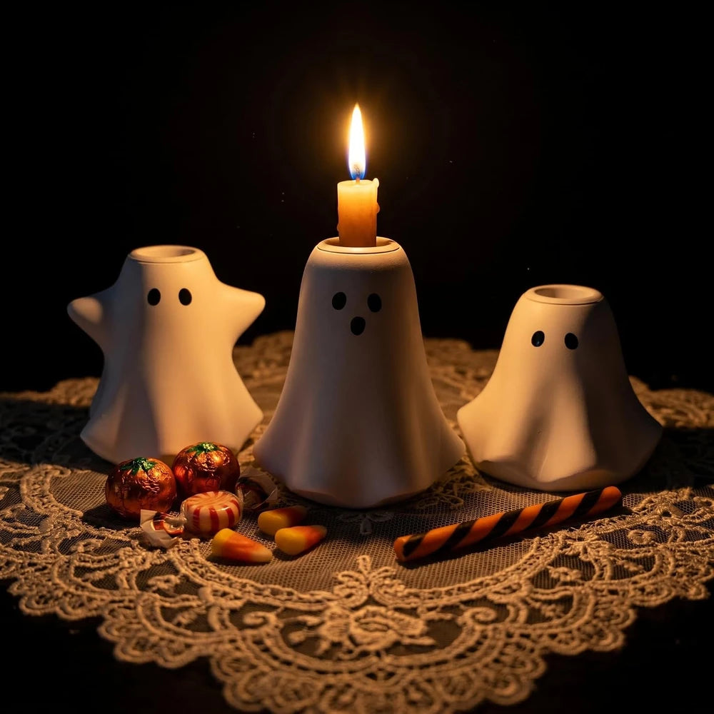 Resin Ghost Taper Candle Holder Set