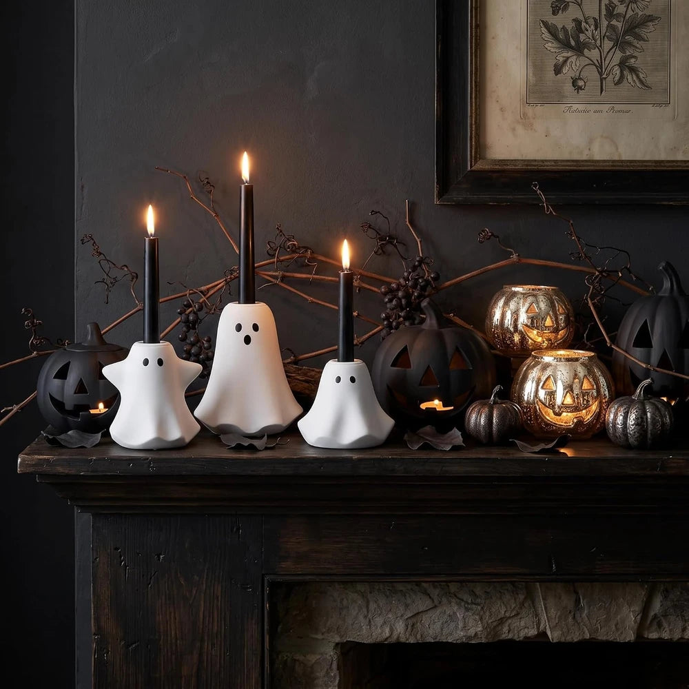 Resin Ghost Taper Candle Holder Set
