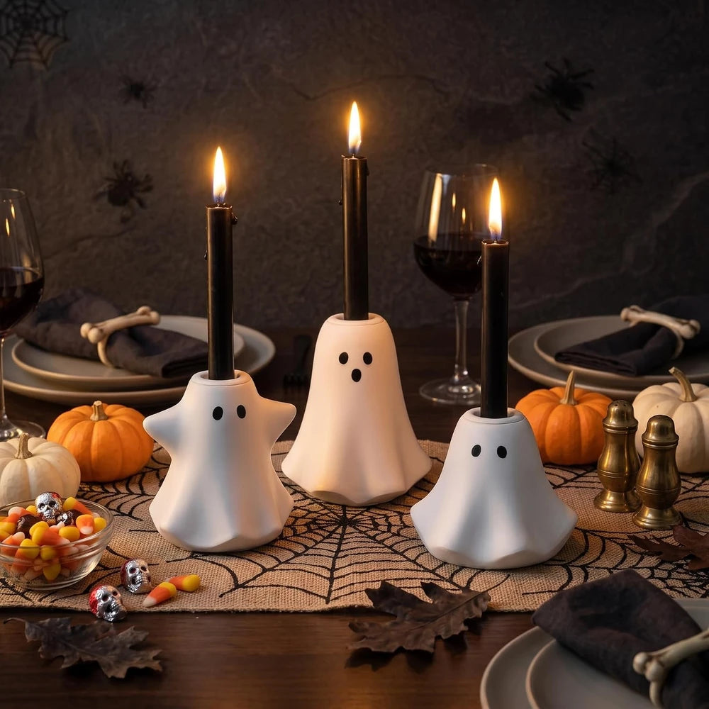 Resin Ghost Taper Candle Holder Set