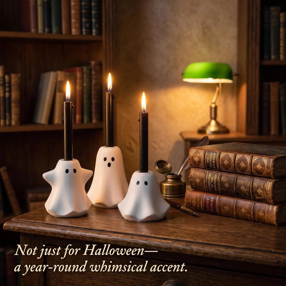Resin Ghost Taper Candle Holder Set