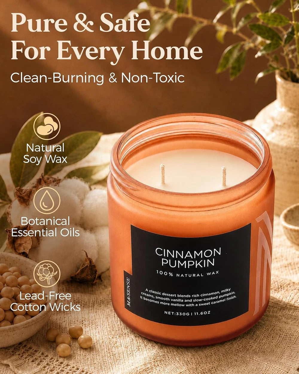 M&Sense Cinnamon Pumpkin Scented Jar Candle